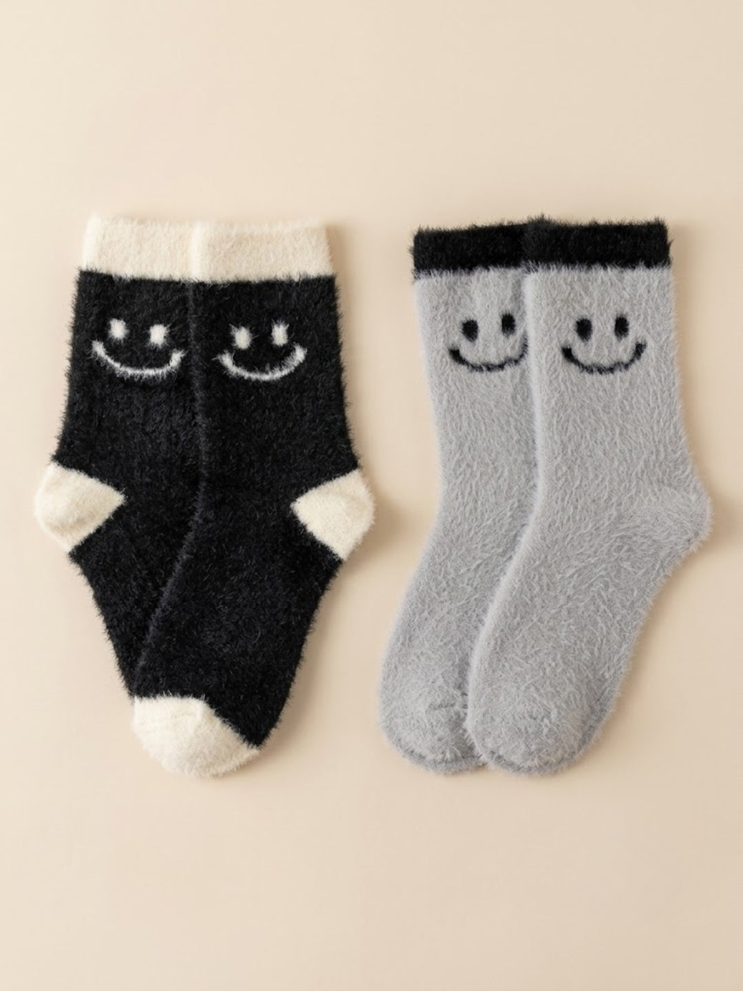 Cdeck Women’s Fuzzy Socks Combo | Soft & Warm Winter Socks with Cute Design | Black & Grey | Free Size