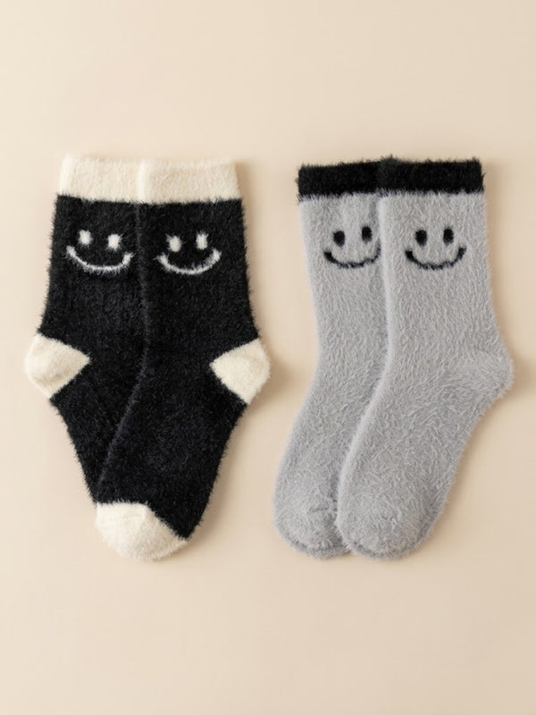 Cdeck Women’s Fuzzy Socks Combo | Soft & Warm Winter Socks with Cute Design | Black & Grey | Free Size