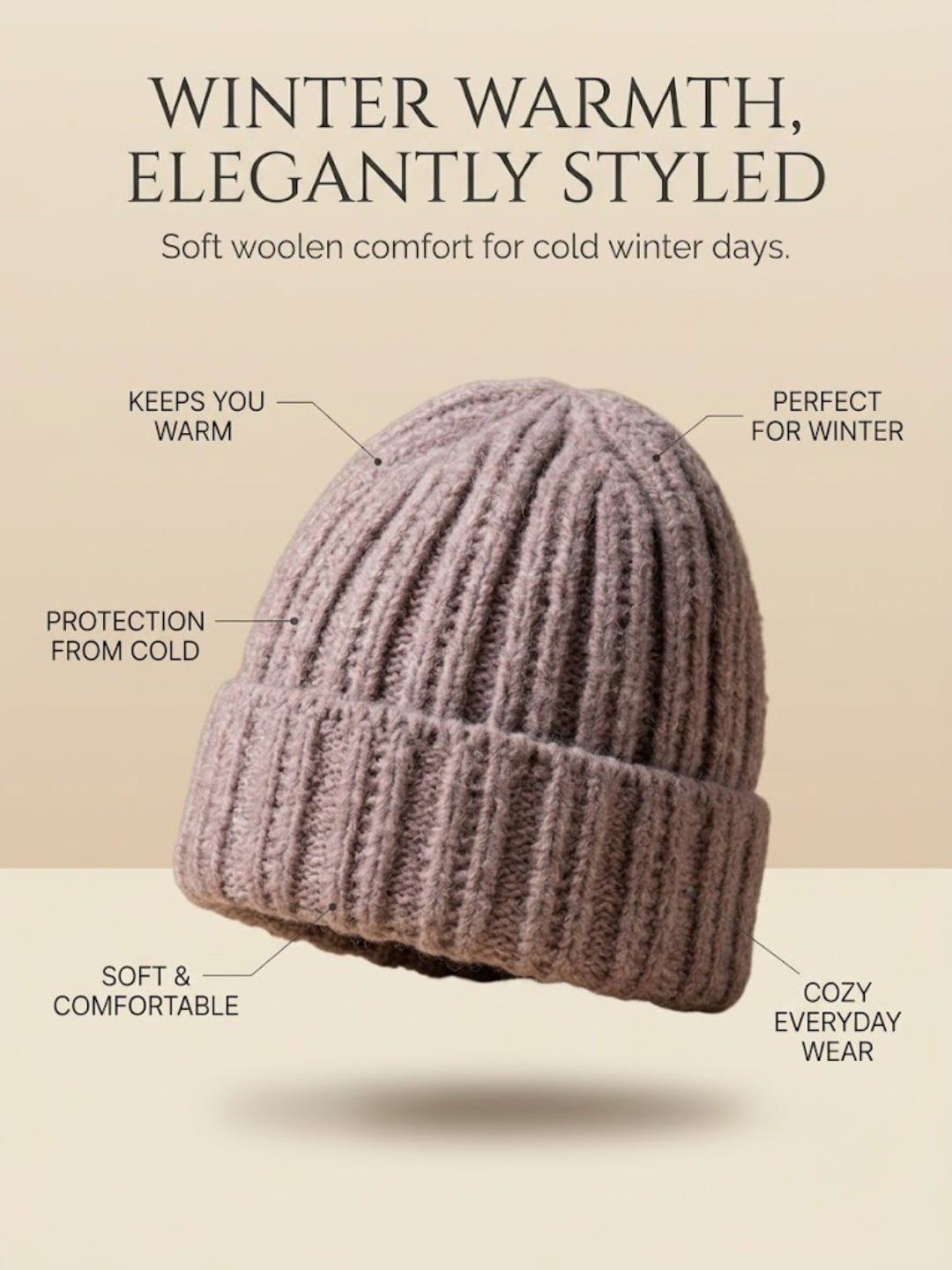 Cdeck Women Woolen Cap | Soft Knitted Winter Beanie for Women | Warm & Stylish Winter Wear | Free Size| Purple