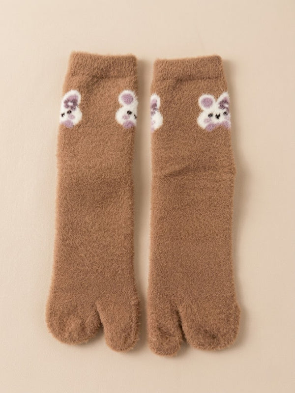 Cdeck Women’s Premium Fuzzy Split-Toe Socks – Cute Bunny Design, Warm Winter Socks | Free Size | Brown