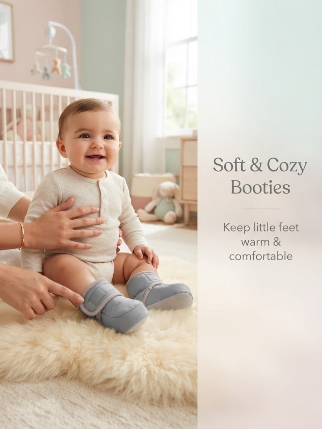 Cdeck Baby Woolen Winter Booties for Boys & Girls, Soft Warm Fleece Booties with Adjustable Strap, 3-9 Months
