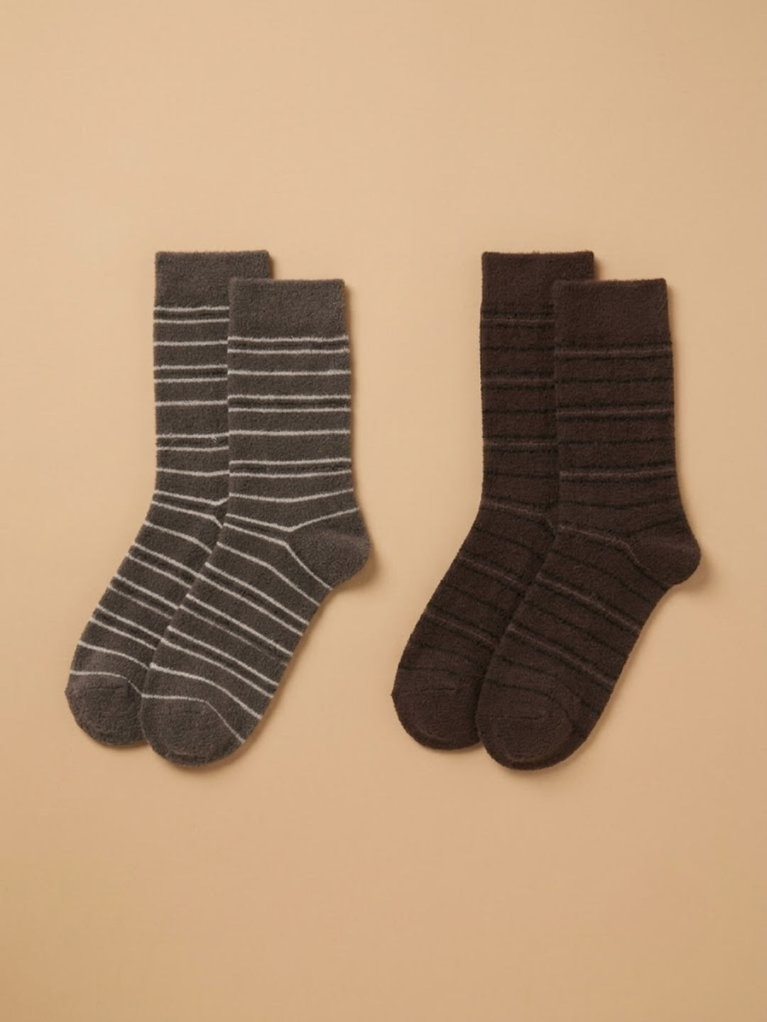 Cdeck Men’s Hair Wool Winter Socks Combo | 4 Pairs | Soft, Warm & Comfortable | Brown & Grey Striped