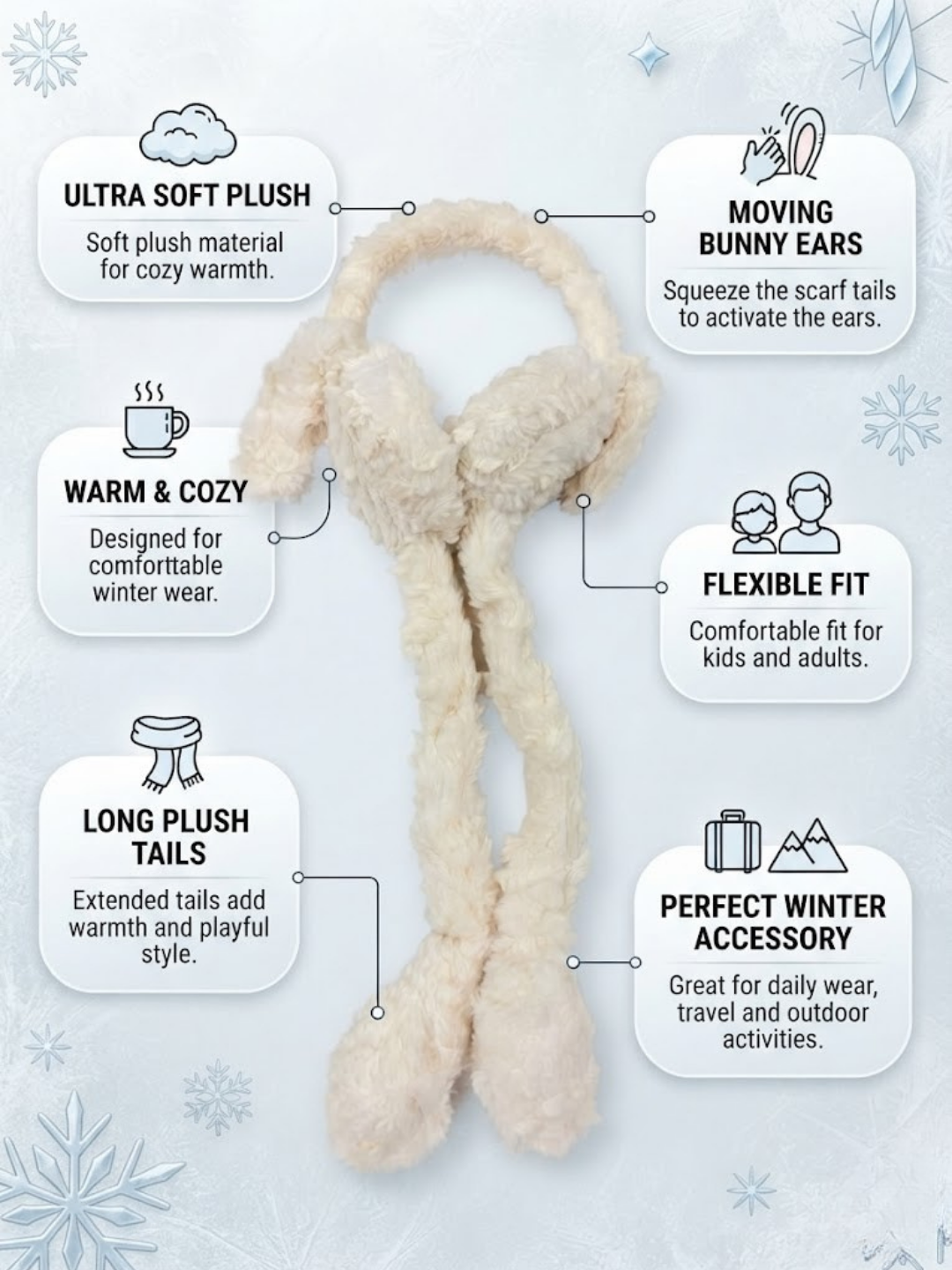 Cdeck Plush Furry Earmuffs for Girls & Women, Soft Warm Winter Earmuffs with Long Hanging Ear Covers, Free Size