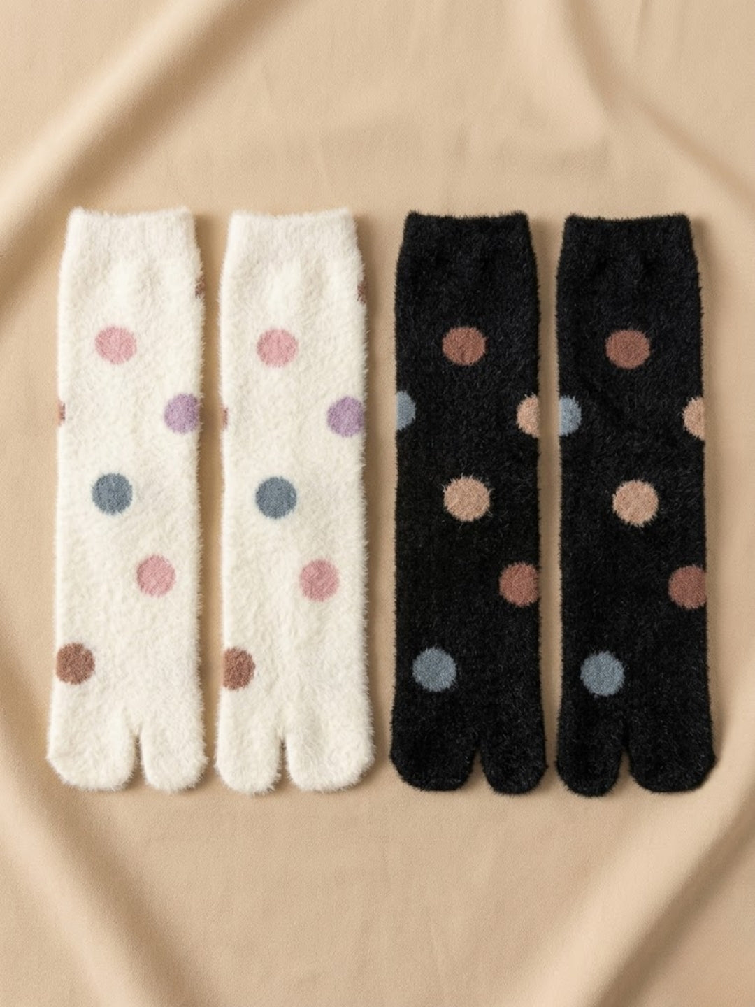 Cdeck Premium Warm Socks for Women | Soft Cozy Rabbit Hair Wool | Stylish Polka Dot Design | Black & Cream