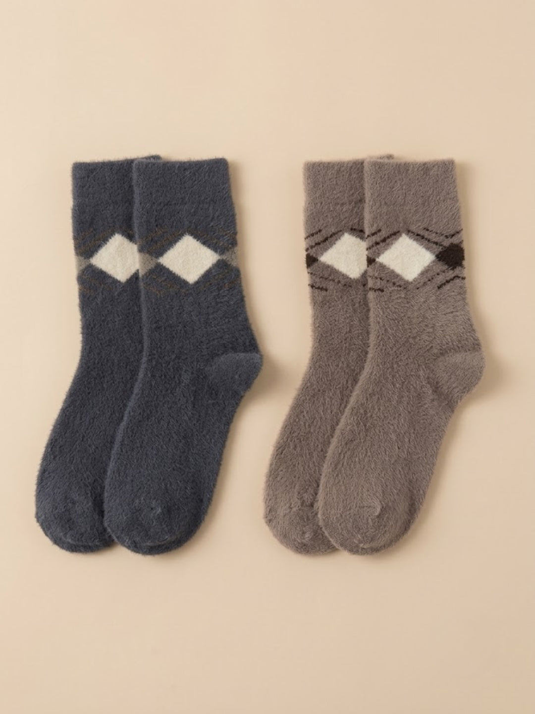 Cdeck Men’s Premium Hair Wool Winter Socks Combo | 2 Pairs | Soft, Fuzzy, Warm & Comfortable | Dark Grey & Brown | Free Size