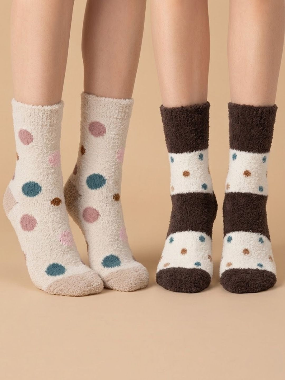 Cdeck Women’s Premium Hair Wool Fuzzy Socks Combo | Soft & Warm Thick Winter Socks | Cream & Brown