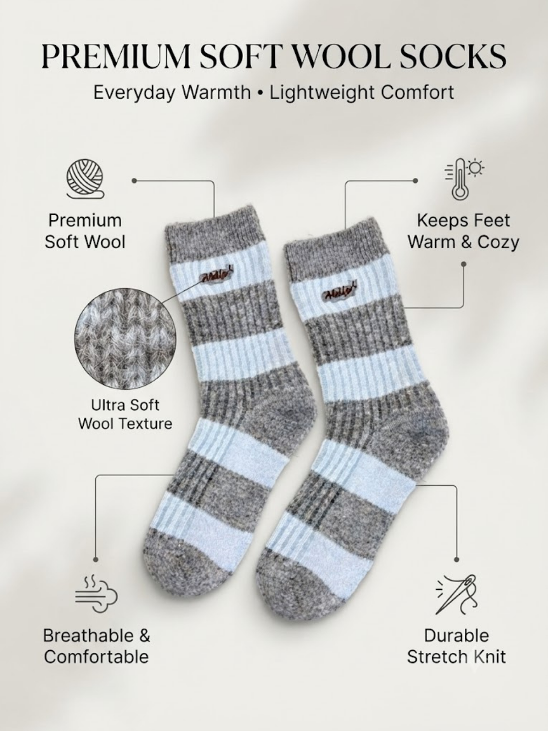 Cdeck Women’s Soft Wool Socks | Warm, Cozy & Stylish Striped Winter Socks