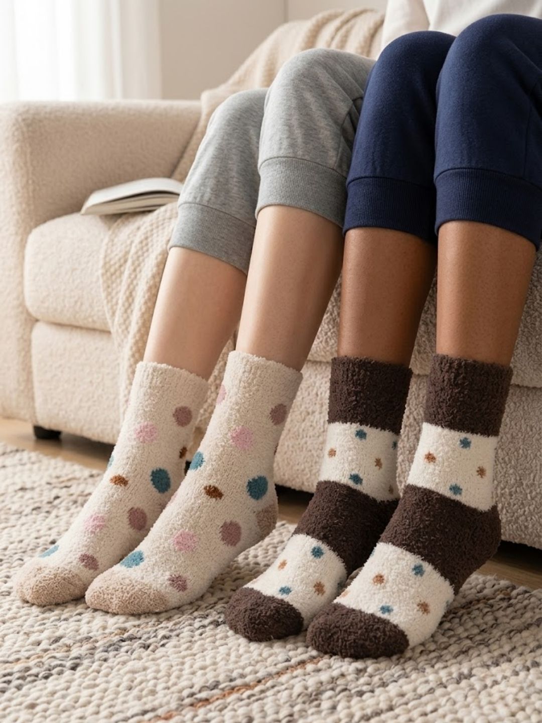 Cdeck Women’s Premium Hair Wool Fuzzy Socks Combo | Soft & Warm Thick Winter Socks | Cream & Brown