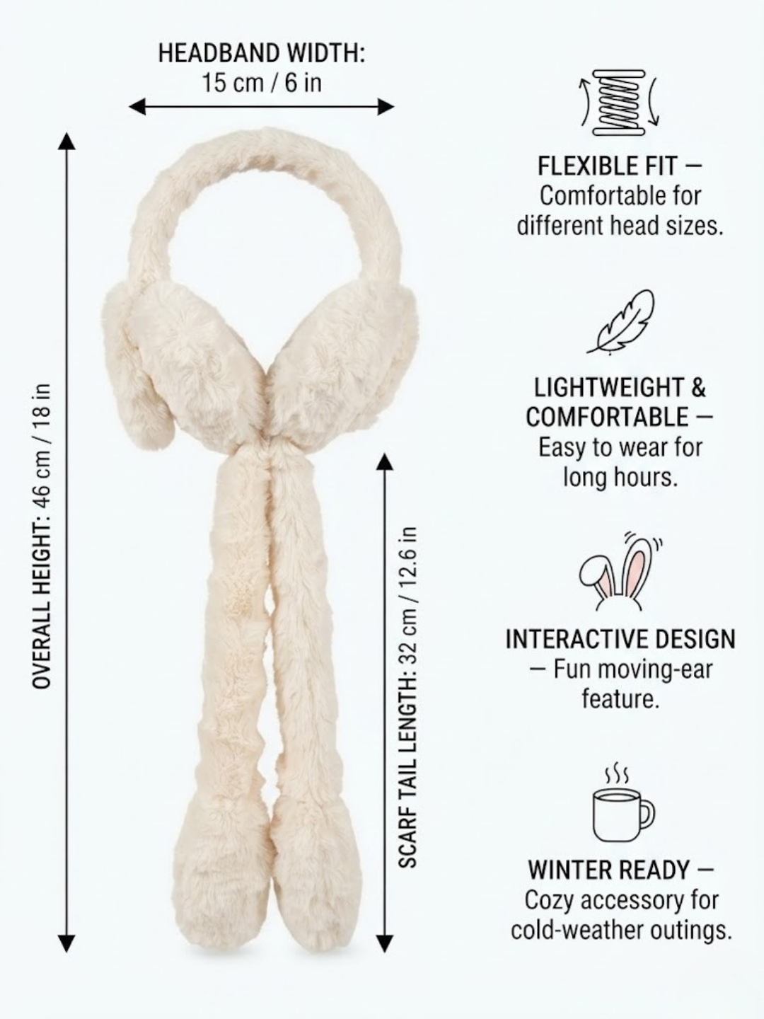 Cdeck Plush Furry Earmuffs for Girls & Women, Soft Warm Winter Earmuffs with Long Hanging Ear Covers, Free Size