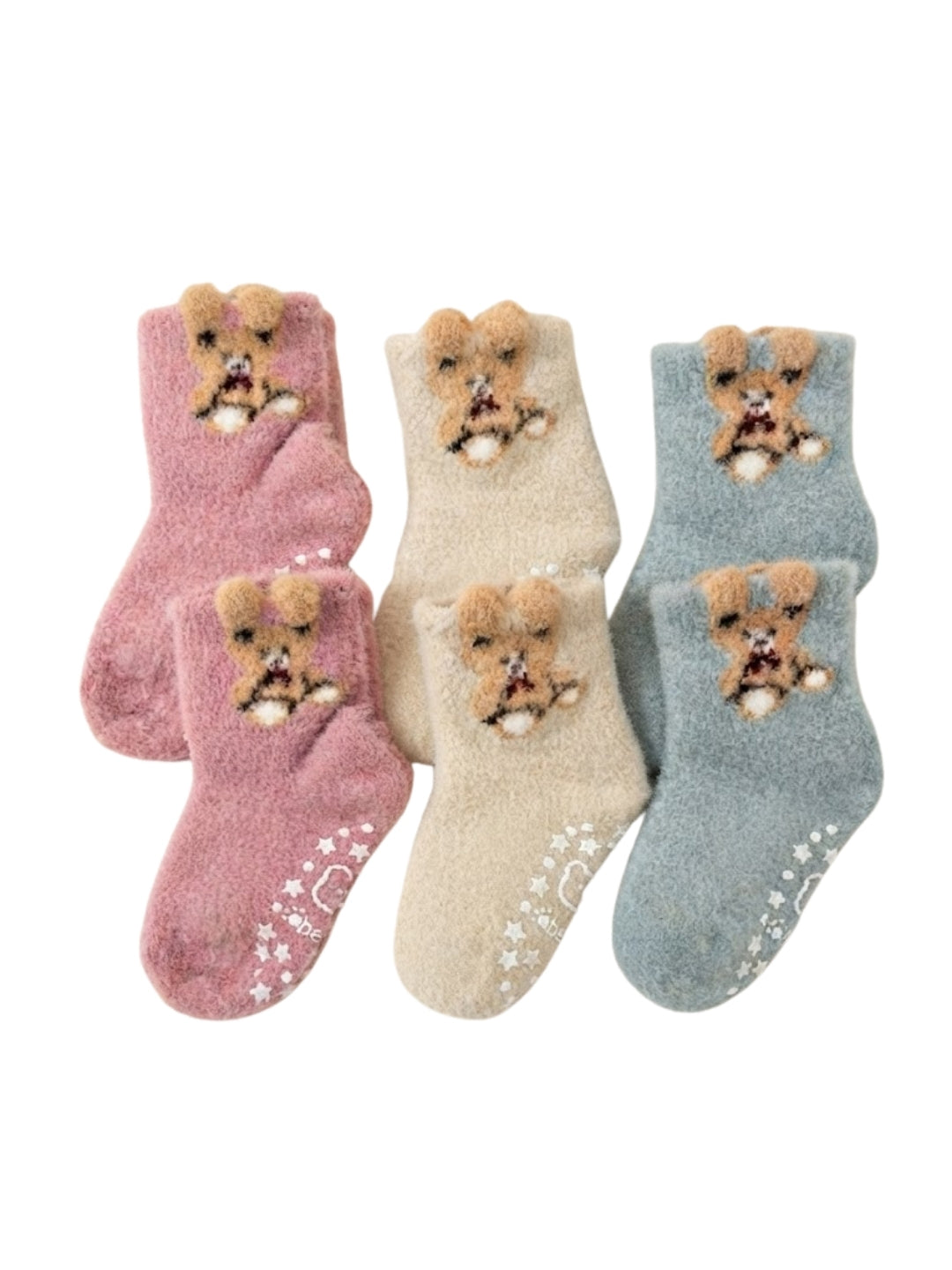 Cdeck Kids Winter Woolen Socks | Soft Fuzzy Rabbit Hair Wool Socks with Anti-Skid Sole | 0–4 Years | Pack of 3 | Multicolor