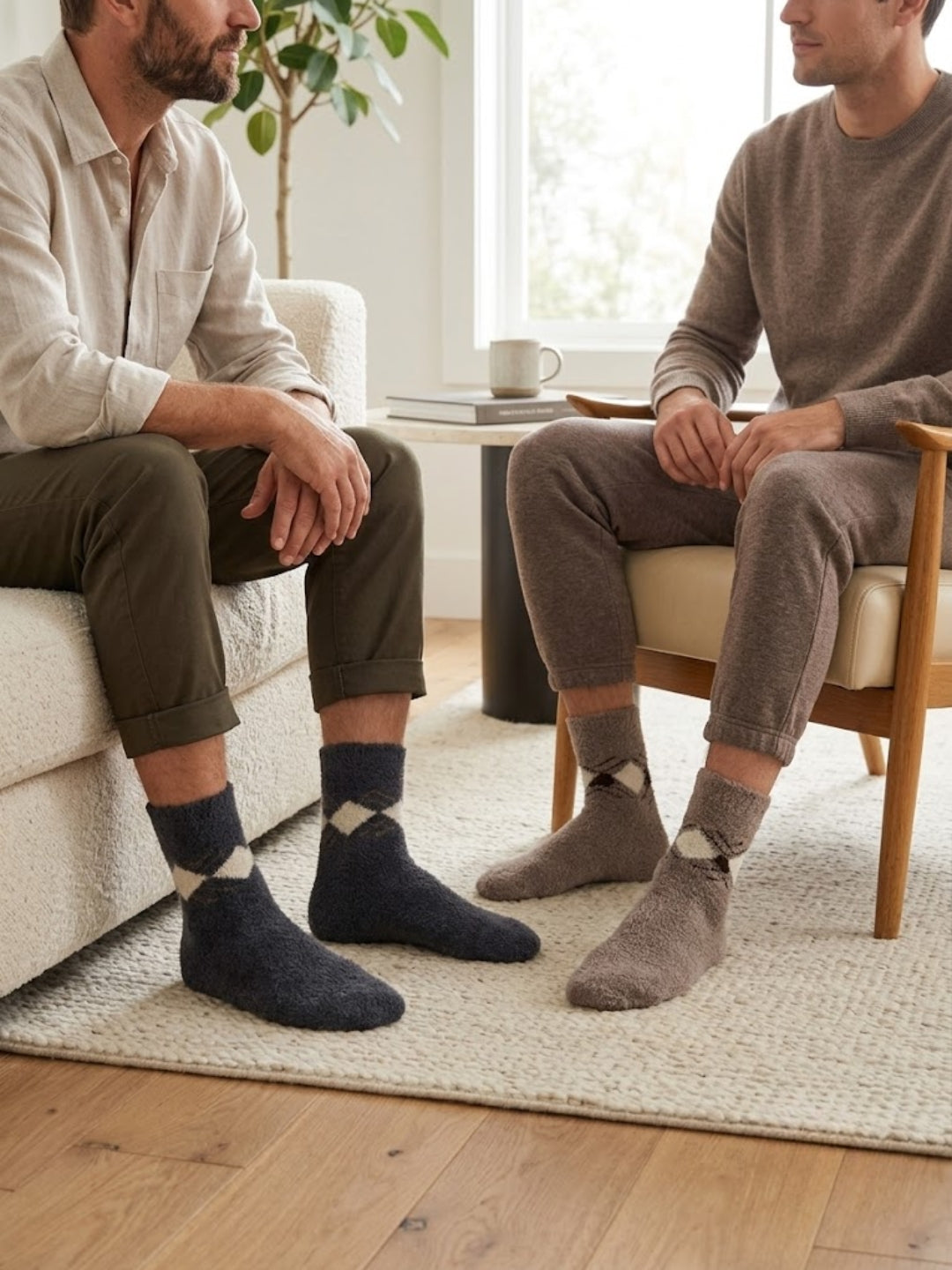 Cdeck Men’s Premium Hair Wool Winter Socks Combo | 2 Pairs | Soft, Fuzzy, Warm & Comfortable | Dark Grey & Brown | Free Size