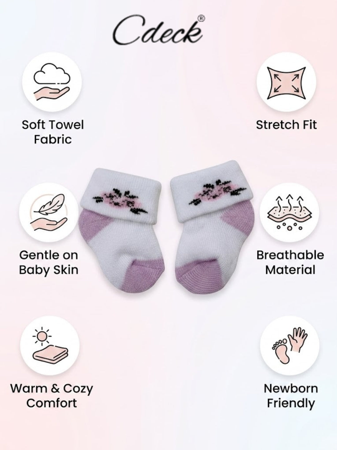 Cdeck Baby Kids Towel Cotton Socks | Soft, Comfortable & Absorbent | 0–12 Months