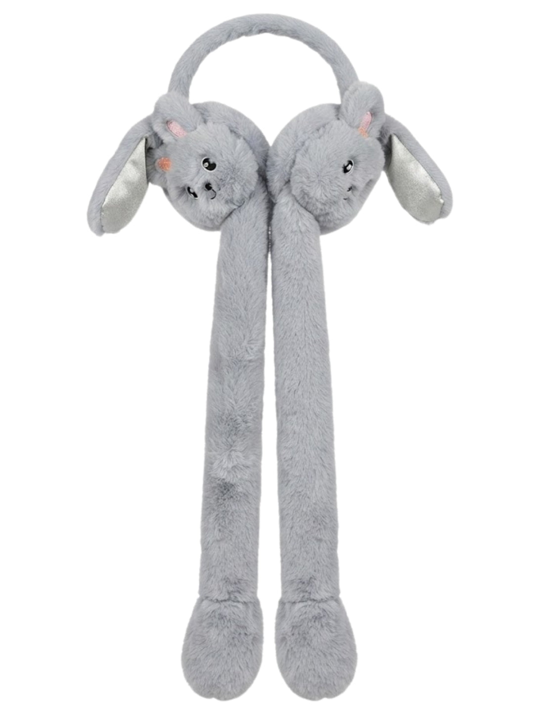 Cdeck Velvet Grey Bunny Earmuffs for Girls & Women, Soft Warm Winter Earmuffs with Long Hanging Ear Covers, Free Size