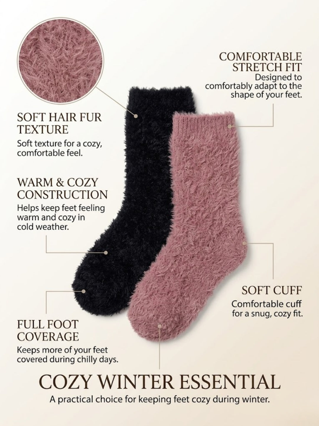 Cdeck Women’s Soft & Warm Woolen Fuzzy Socks | Cozy Thick Winter Socks for Women | Black & Pink Combo