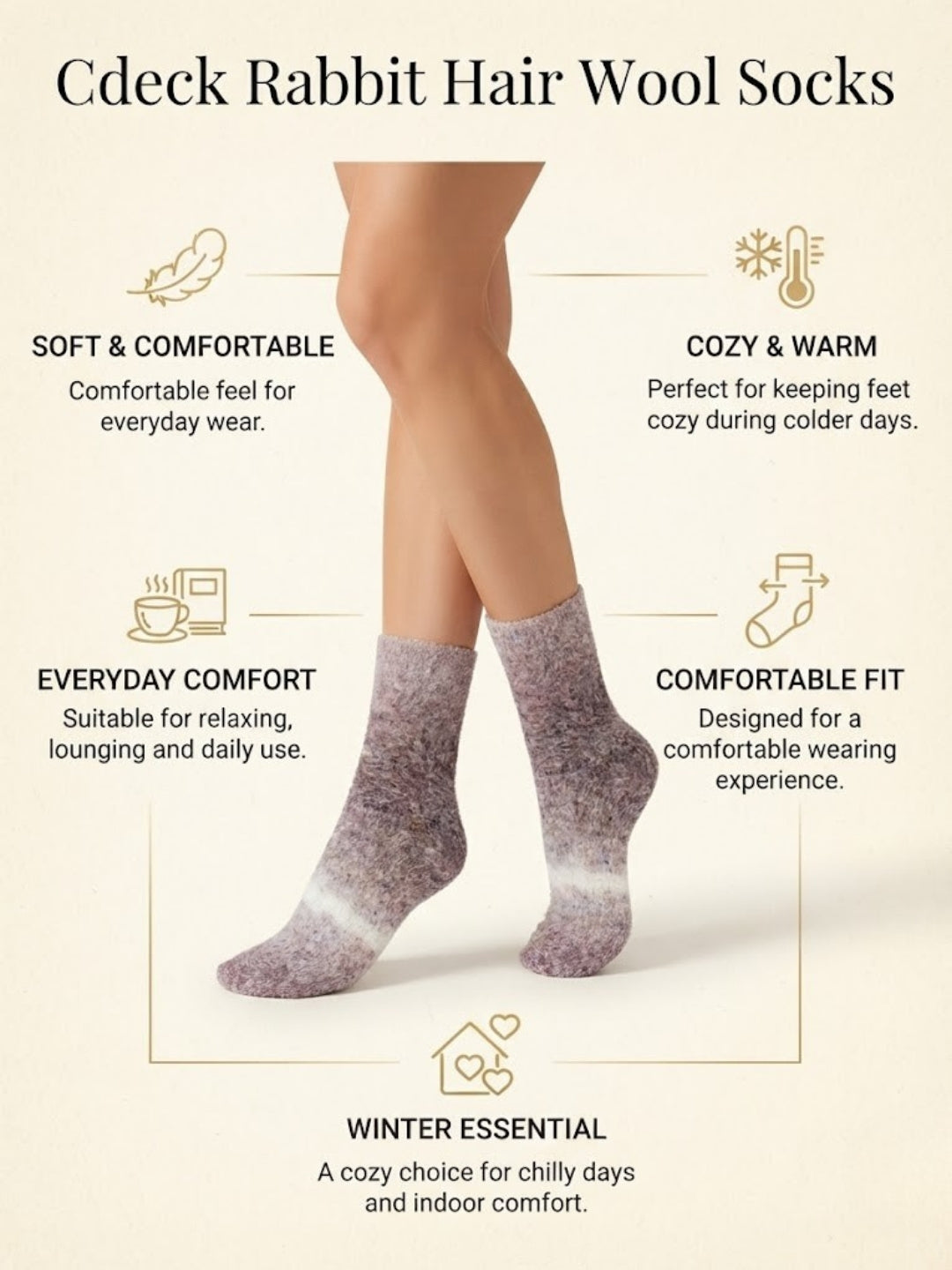 Cdeck Unisex Premium Fuzzy Winter Socks | Soft Warm Plush Socks for Men & Women | Cozy Comfortable Socks | Free Size | Mauve Grey
