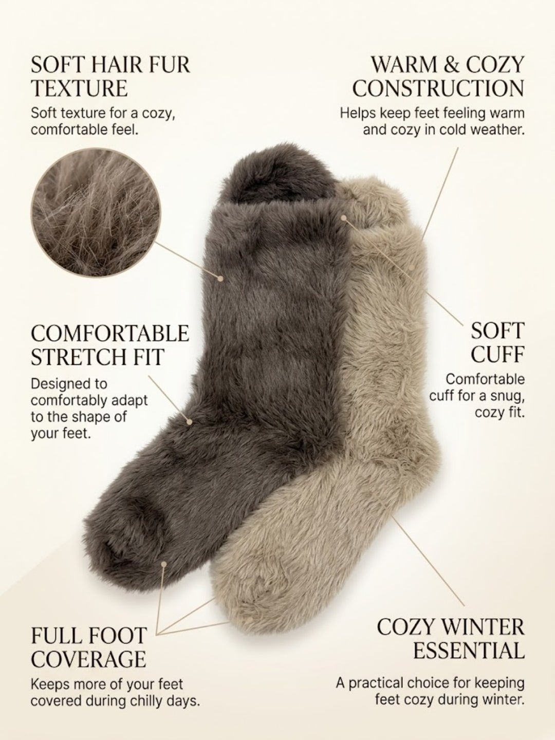 Cdeck Women’s Soft & Warm Fuzzy Socks Combo | Cozy Thick Winter Socks for Women | Grey & Beige
