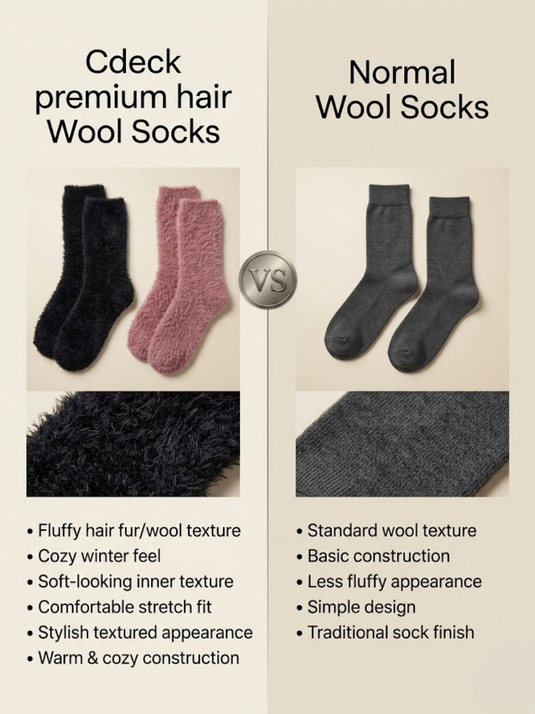 Cdeck Women’s Soft & Warm Woolen Fuzzy Socks | Cozy Thick Winter Socks for Women | Black & Pink Combo