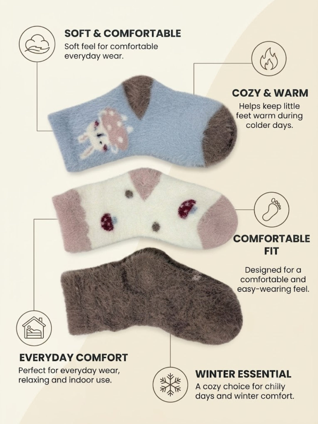 Cdeck Kids Premium Hair Wool Winter Socks | Soft, Warm & Cozy  | Age 2–12 Years | Multicolor Pack