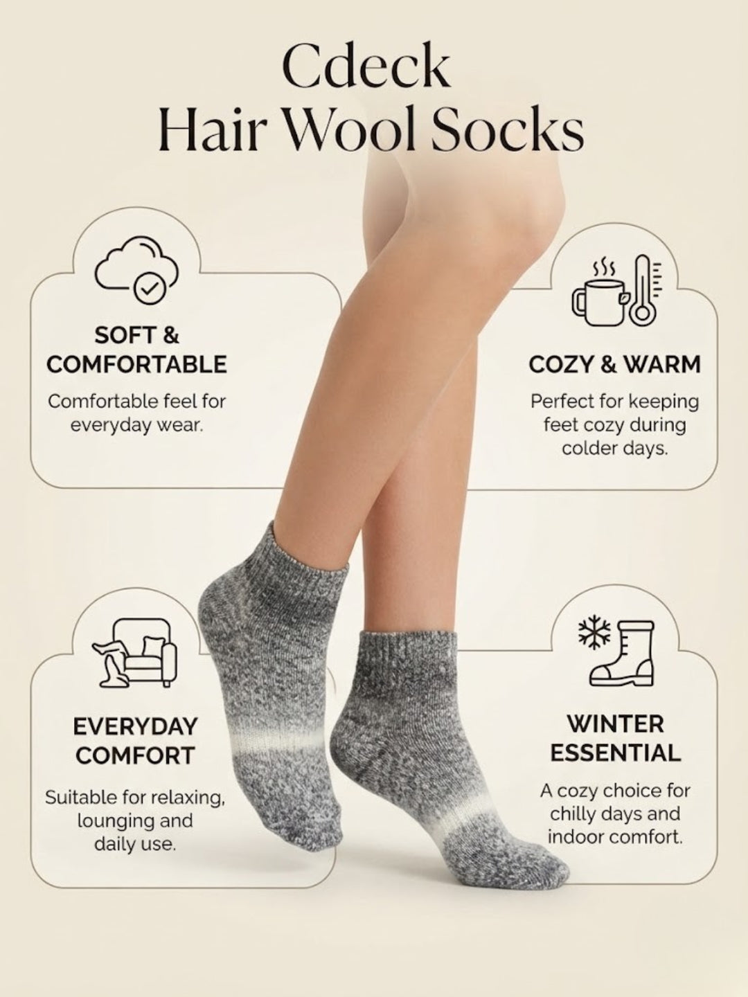 Cdeck Women’s Premium Rabbit Hair Wool Ankle Socks – Soft Warm Cozy Gradient Winter Socks
