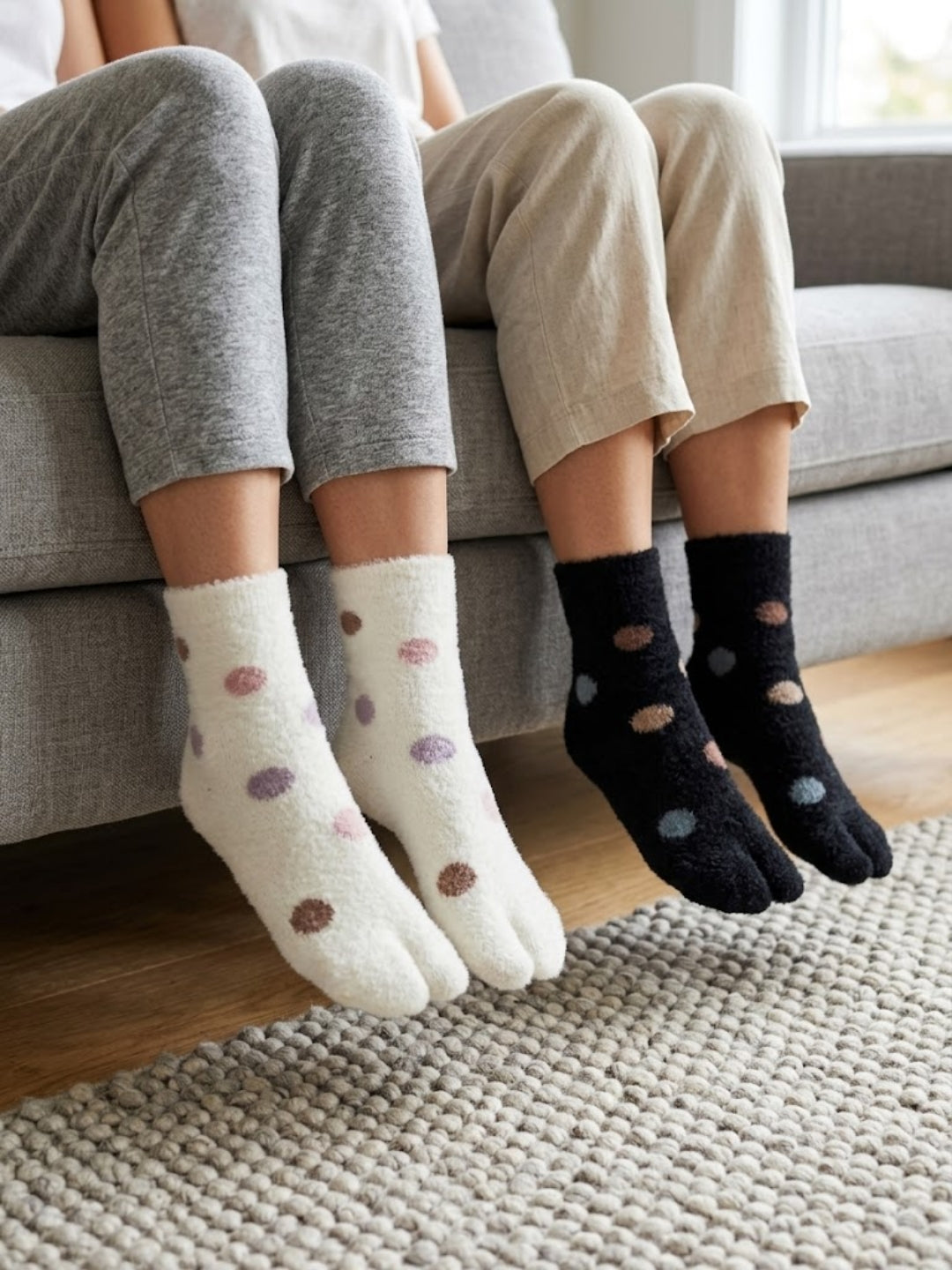 Cdeck Premium Warm Socks for Women | Soft Cozy Rabbit Hair Wool | Stylish Polka Dot Design | Black & Cream