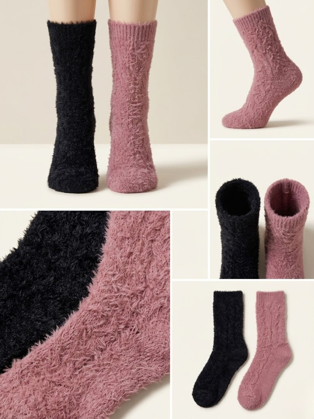 Cdeck Women’s Soft & Warm Woolen Fuzzy Socks | Cozy Thick Winter Socks for Women | Black & Pink Combo