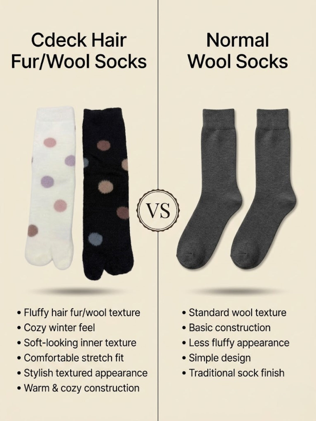 Cdeck Premium Warm Socks for Women | Soft Cozy Rabbit Hair Wool | Stylish Polka Dot Design | Black & Cream