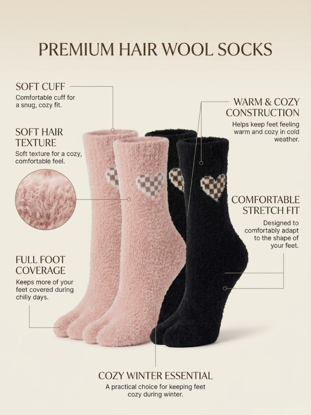 Cdeck Women’s Premium Fuzzy Socks – Cute Bunny Design | Warm Winter Socks | Free Size | Pink & Black Combo