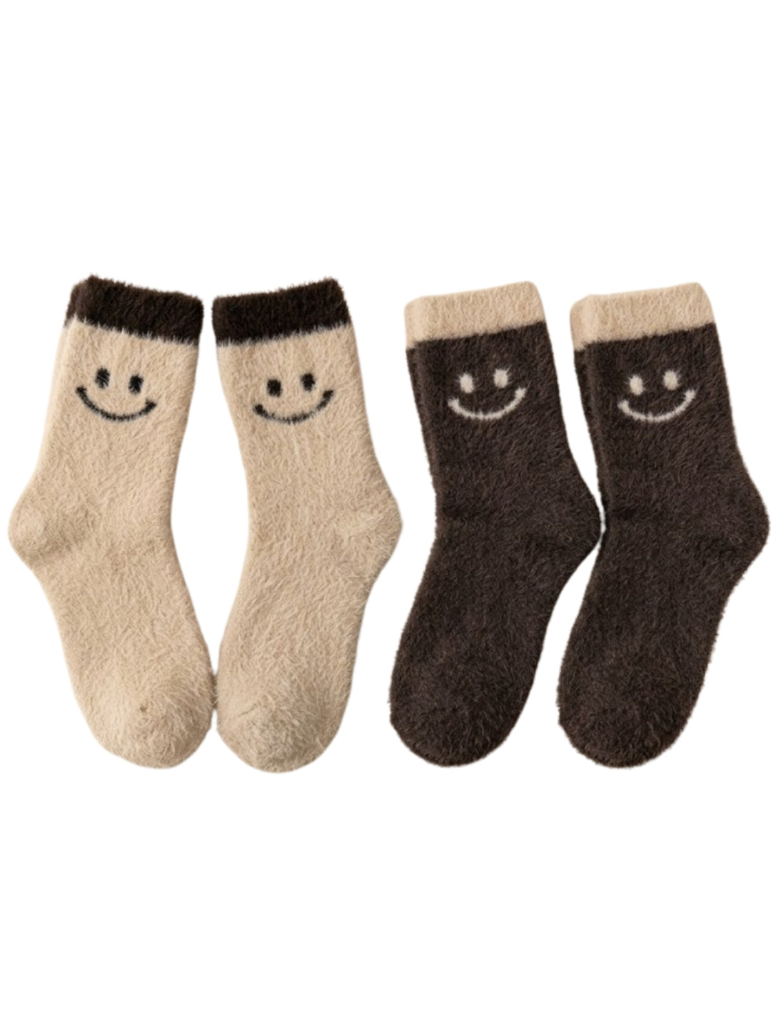 Cdeck Women’s Fuzzy Wool Socks Combo | Soft & Warm Winter Socks | Cute Smiley Face Design | Beige & Brown | Free Size |