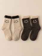 Cdeck Women’s Fuzzy Wool Socks Combo | Soft & Warm Winter Socks | Cute Smiley Face Design | Beige & Brown | Free Size |