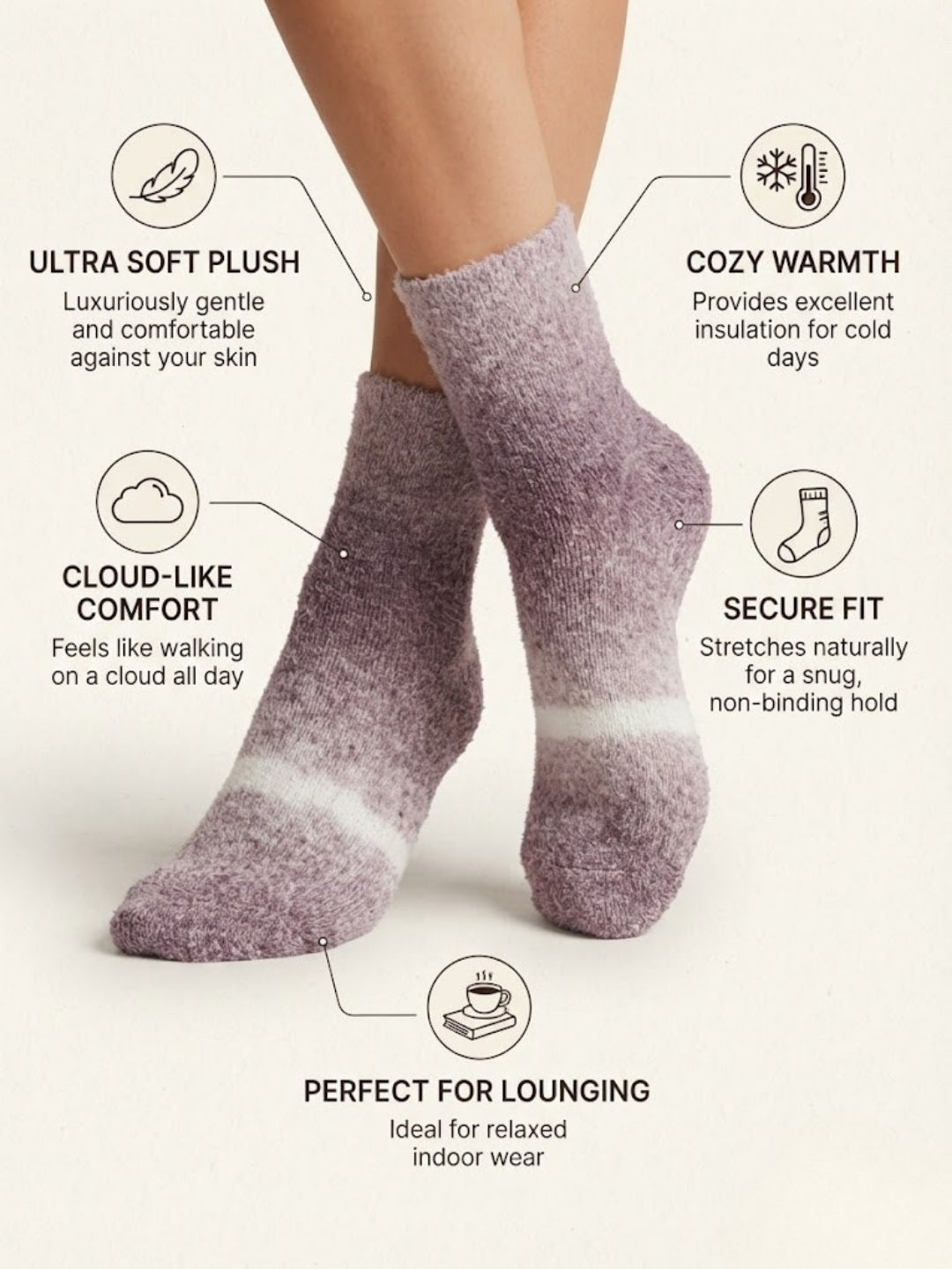 Cdeck Unisex Premium Fuzzy Winter Socks | Soft Warm Plush Socks for Men & Women | Cozy Comfortable Socks | Free Size | Mauve Grey