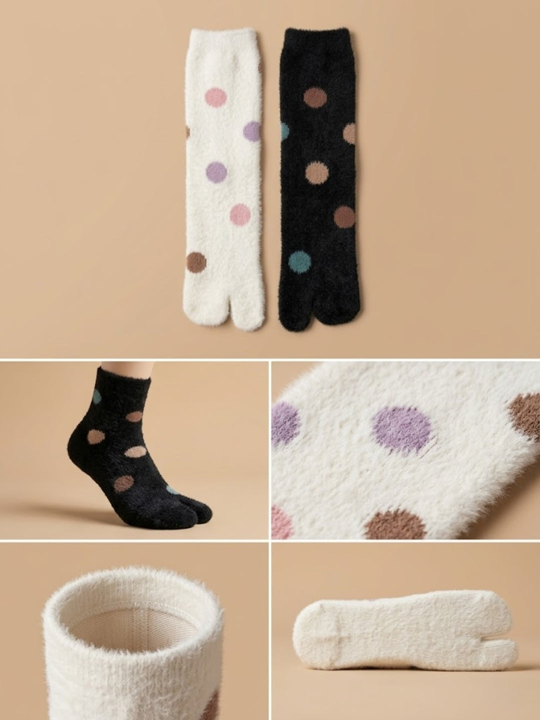 Cdeck Premium Warm Socks for Women | Soft Cozy Rabbit Hair Wool | Stylish Polka Dot Design | Black & Cream