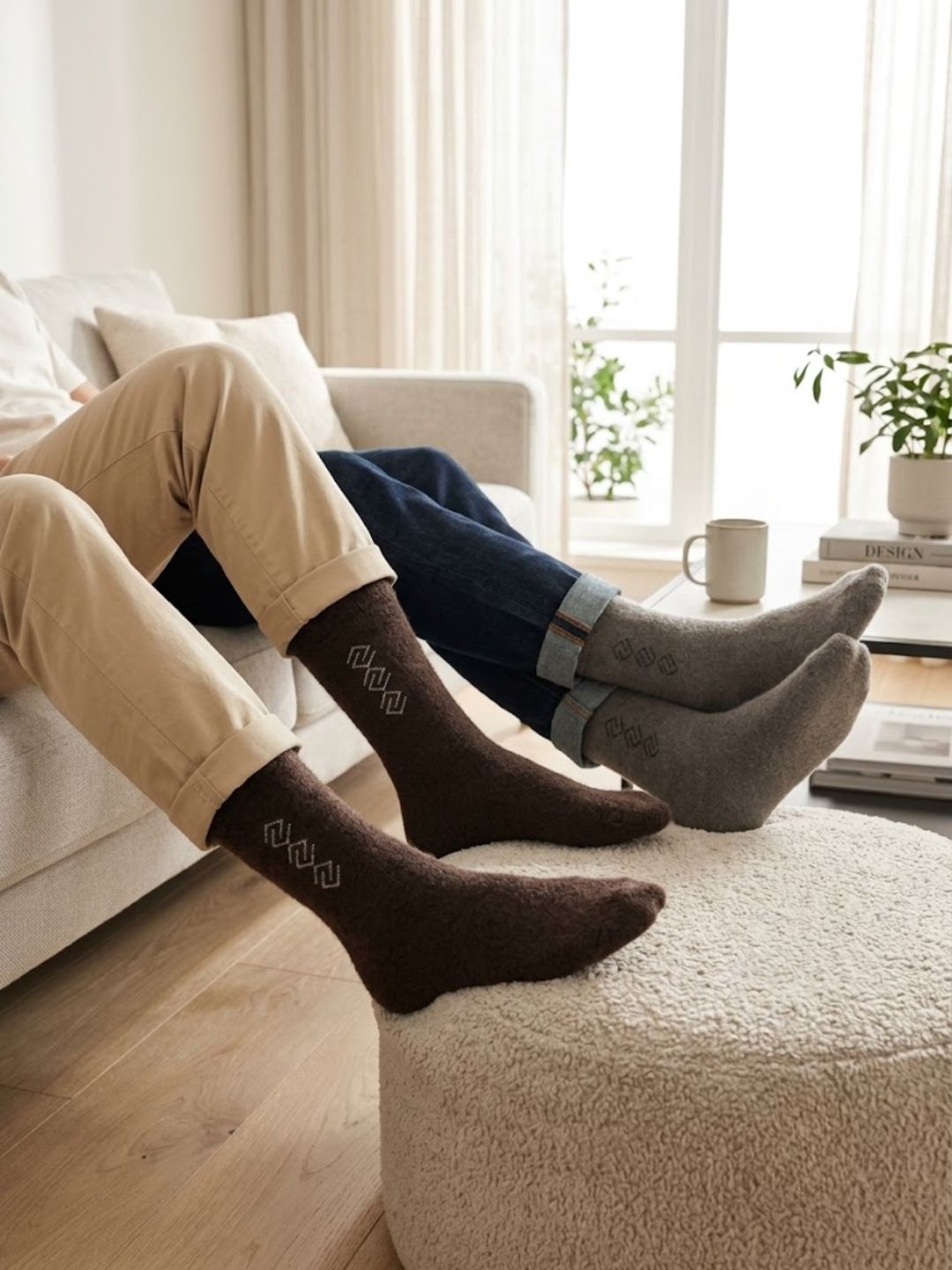 Cdeck Men’s Hair Wool Winter Socks | Soft, Warm & Comfortable | Brown & Beige Combo | Free Size