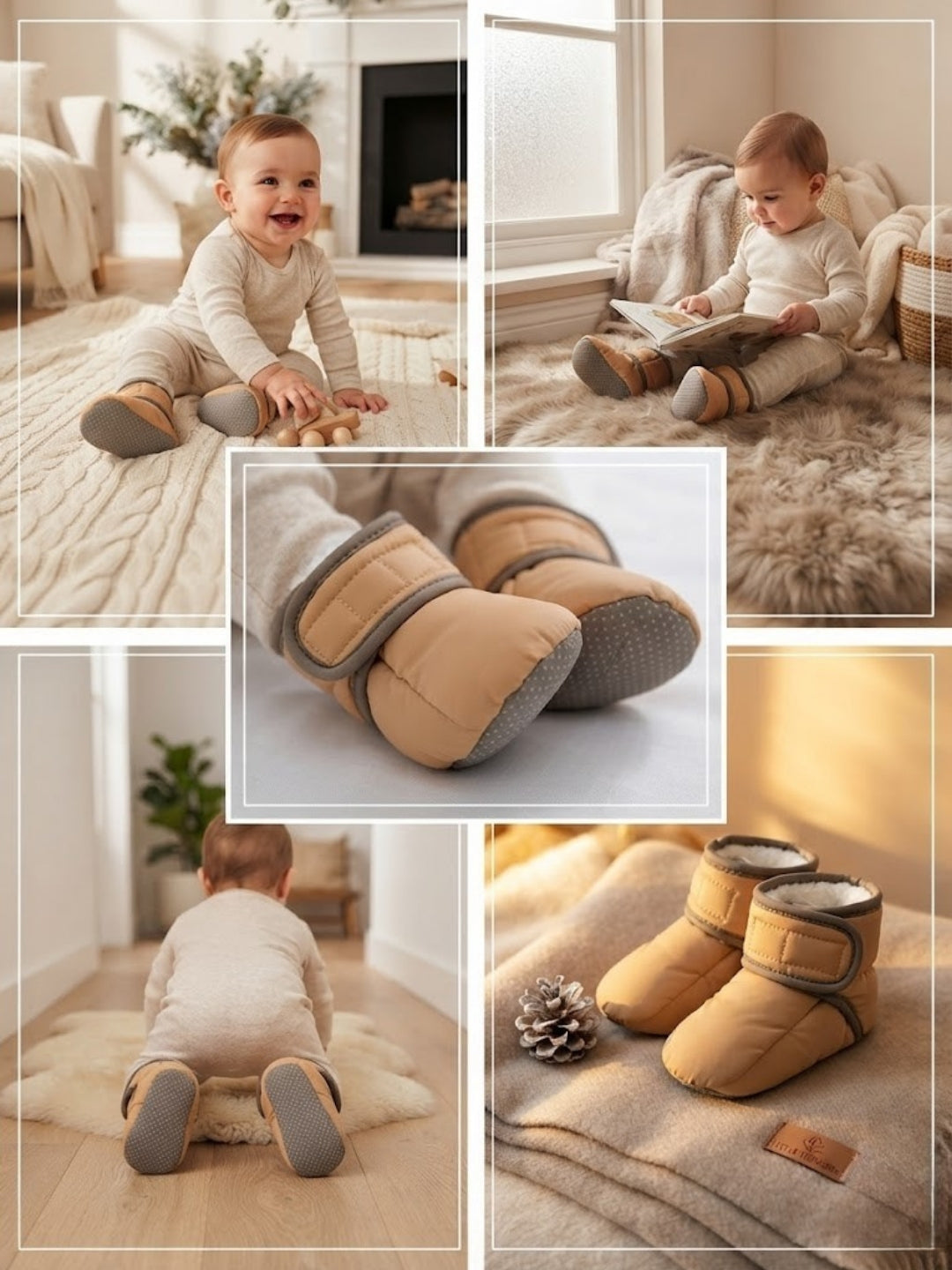 Cdeck Baby Winter Fleece Booties for Boys & Girls, Soft Warm Booties with Adjustable Strap, 3-9 Months