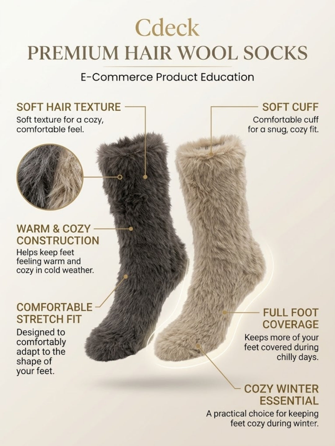 Cdeck Women’s Soft & Warm Fuzzy Socks Combo | Cozy Thick Winter Socks for Women | Grey & Beige