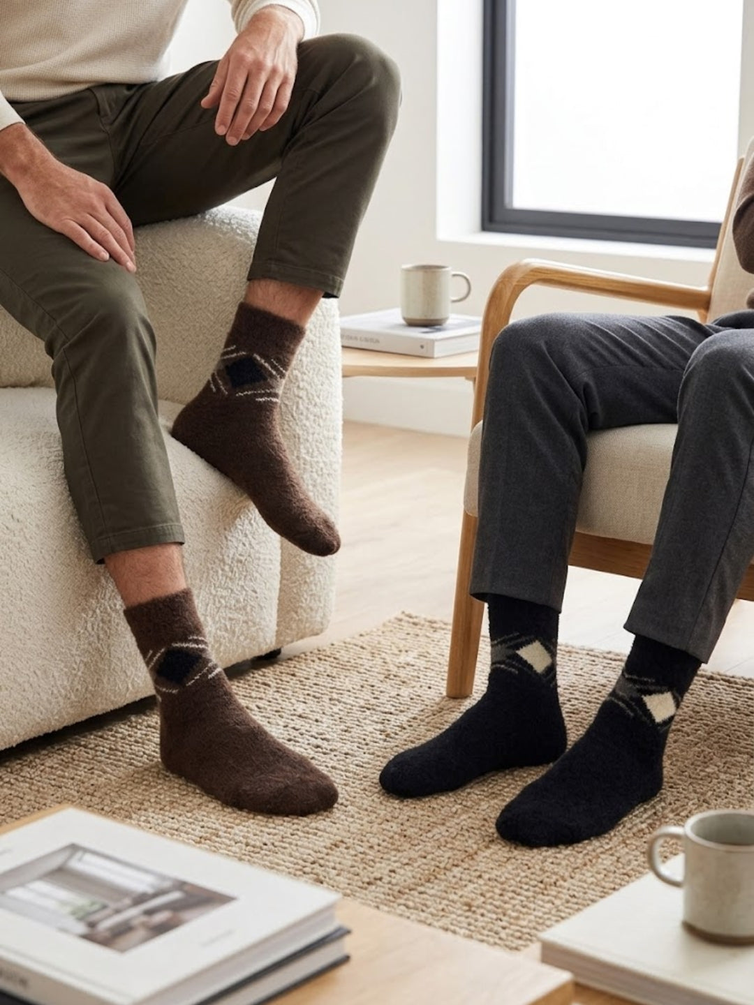 Cdeck Men’s Premium Hair Wool Winter Socks Combo | 2 Pairs | Soft, Fuzzy, Warm & Comfortable | Brown & Black| Free Size