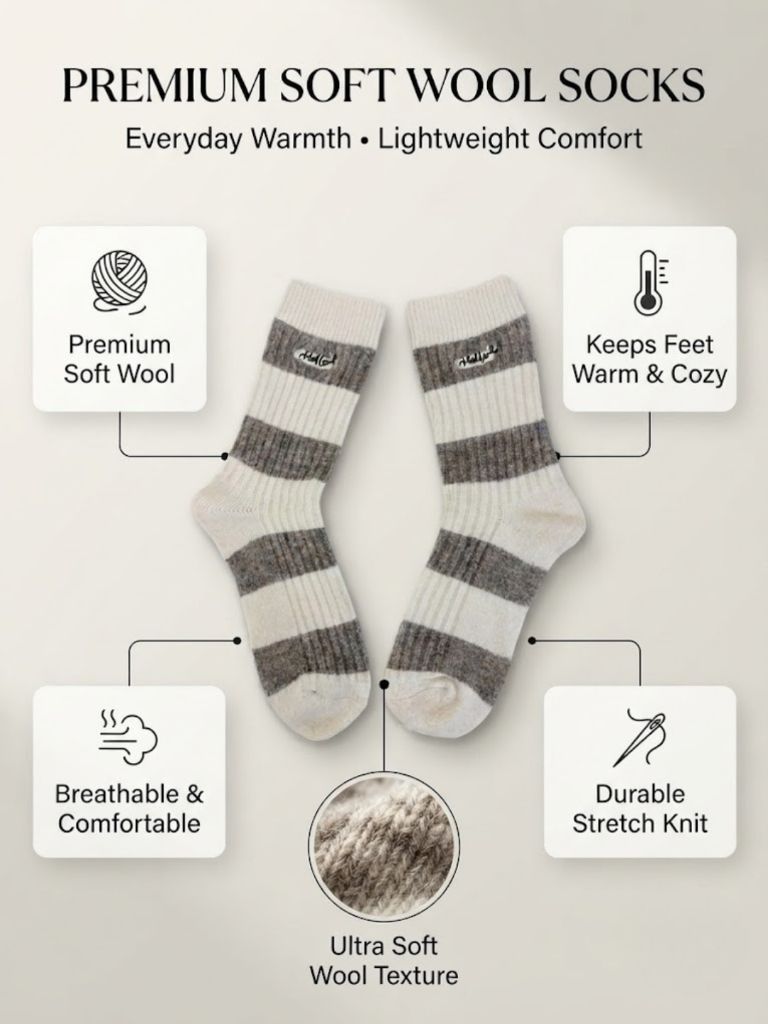 Cdeck Women’s Soft Wool Socks | Warm, Cozy & Stylish Striped Winter Socks
