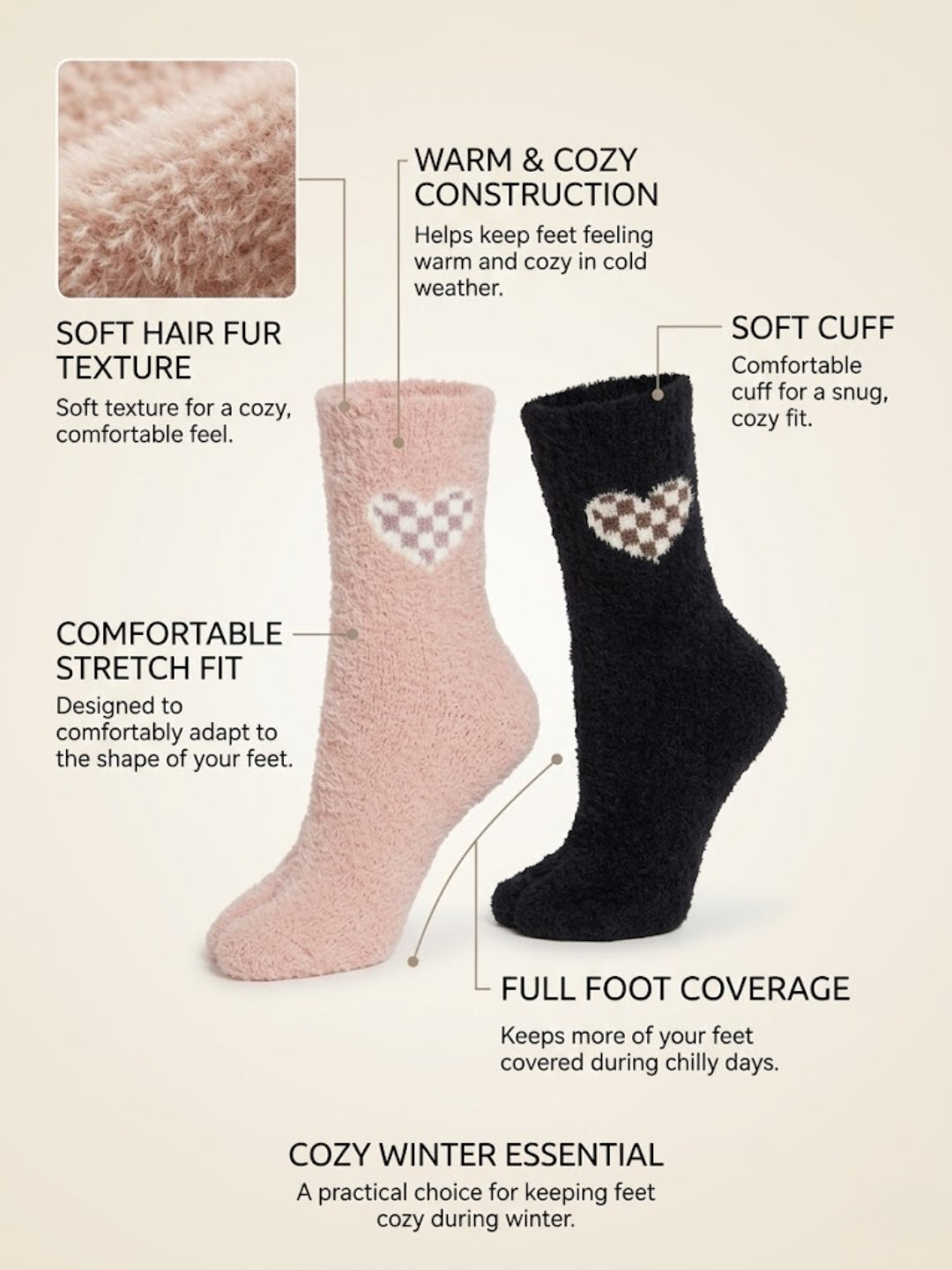 Cdeck Women’s Premium Fuzzy Socks – Cute Bunny Design | Warm Winter Socks | Free Size | Pink & Black Combo