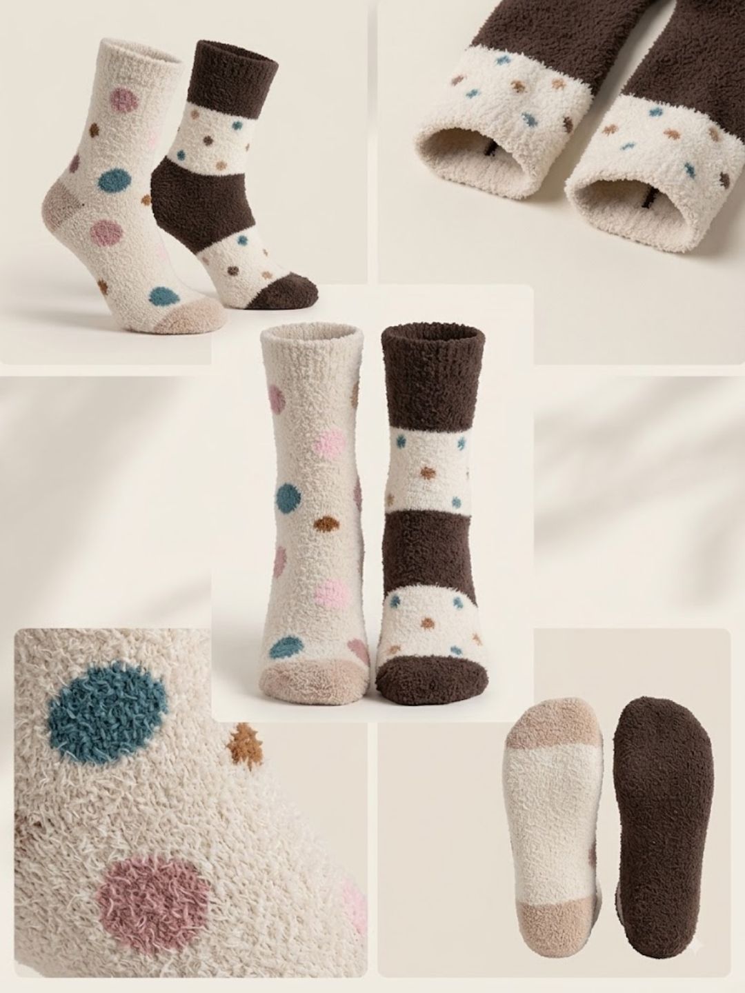 Cdeck Women’s Premium Hair Wool Fuzzy Socks Combo | Soft & Warm Thick Winter Socks | Cream & Brown