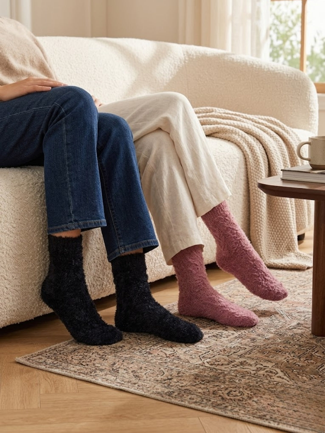 Cdeck Women’s Soft & Warm Woolen Fuzzy Socks | Cozy Thick Winter Socks for Women | Black & Pink Combo