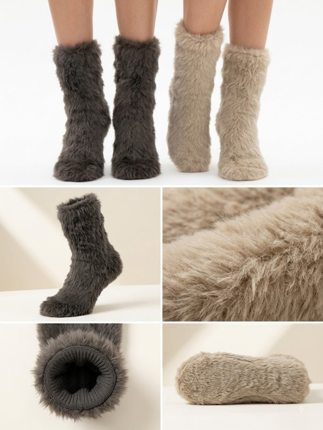 Cdeck Women’s Soft & Warm Fuzzy Socks Combo | Cozy Thick Winter Socks for Women | Grey & Beige