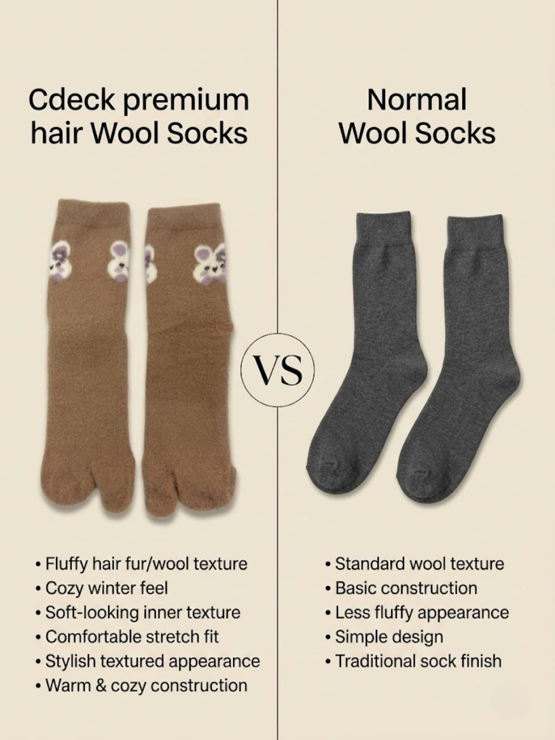 Cdeck Women’s Premium Fuzzy Split-Toe Socks – Cute Bunny Design, Warm Winter Socks | Free Size | Brown