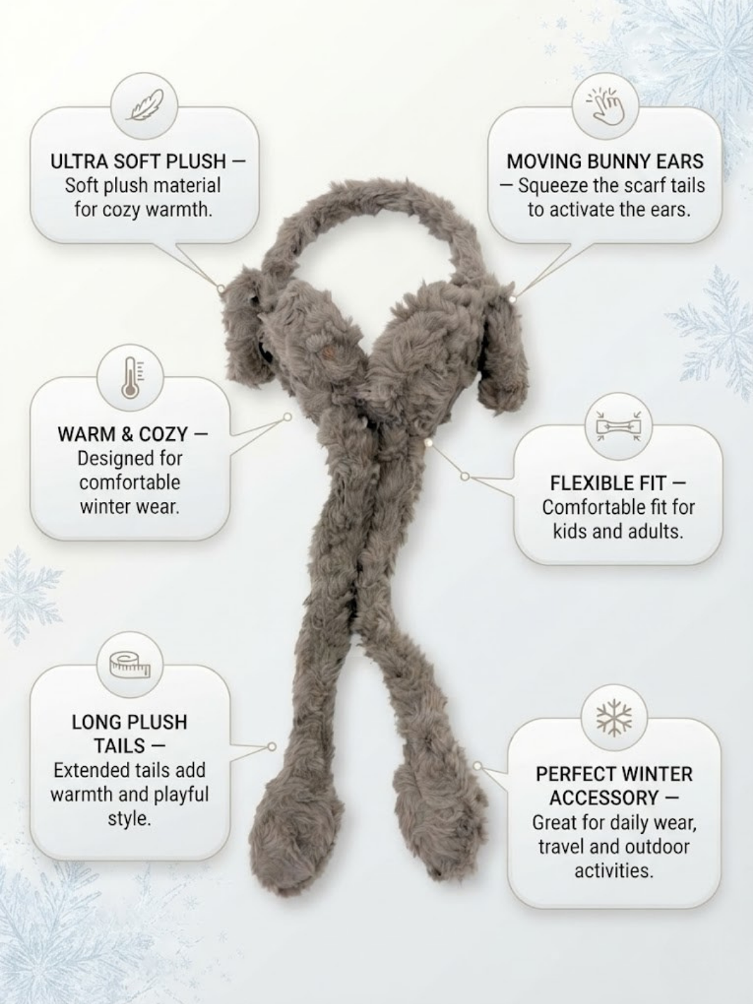 Cdeck Velvet Earmuffs for Girls & Women, Soft Warm Winter Earmuffs with Long Hanging Ear Covers, Free Size