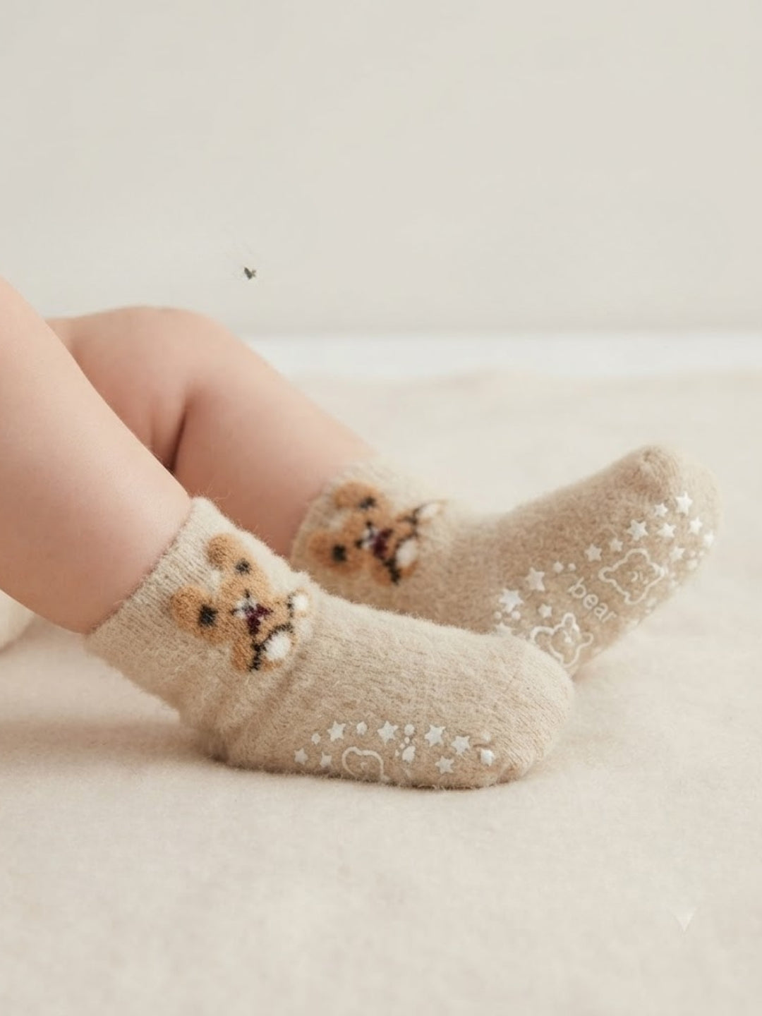 Cdeck Kids Winter Woolen Socks | Soft Fuzzy Rabbit Hair Wool Socks with Anti-Skid Sole | 0–4 Years | Pack of 3 | Multicolor