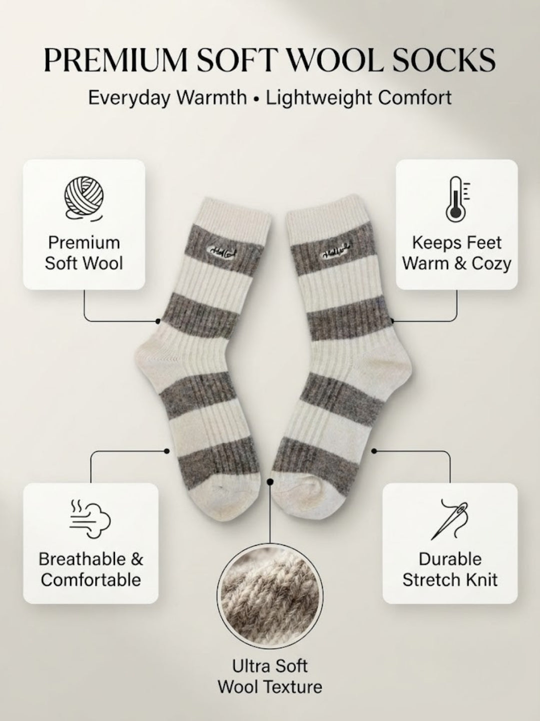 Cdeck Women’s Woolen Socks | Soft Warm Striped Winter Socks | Cozy & Comfortable Socks for Women | Pack of 2