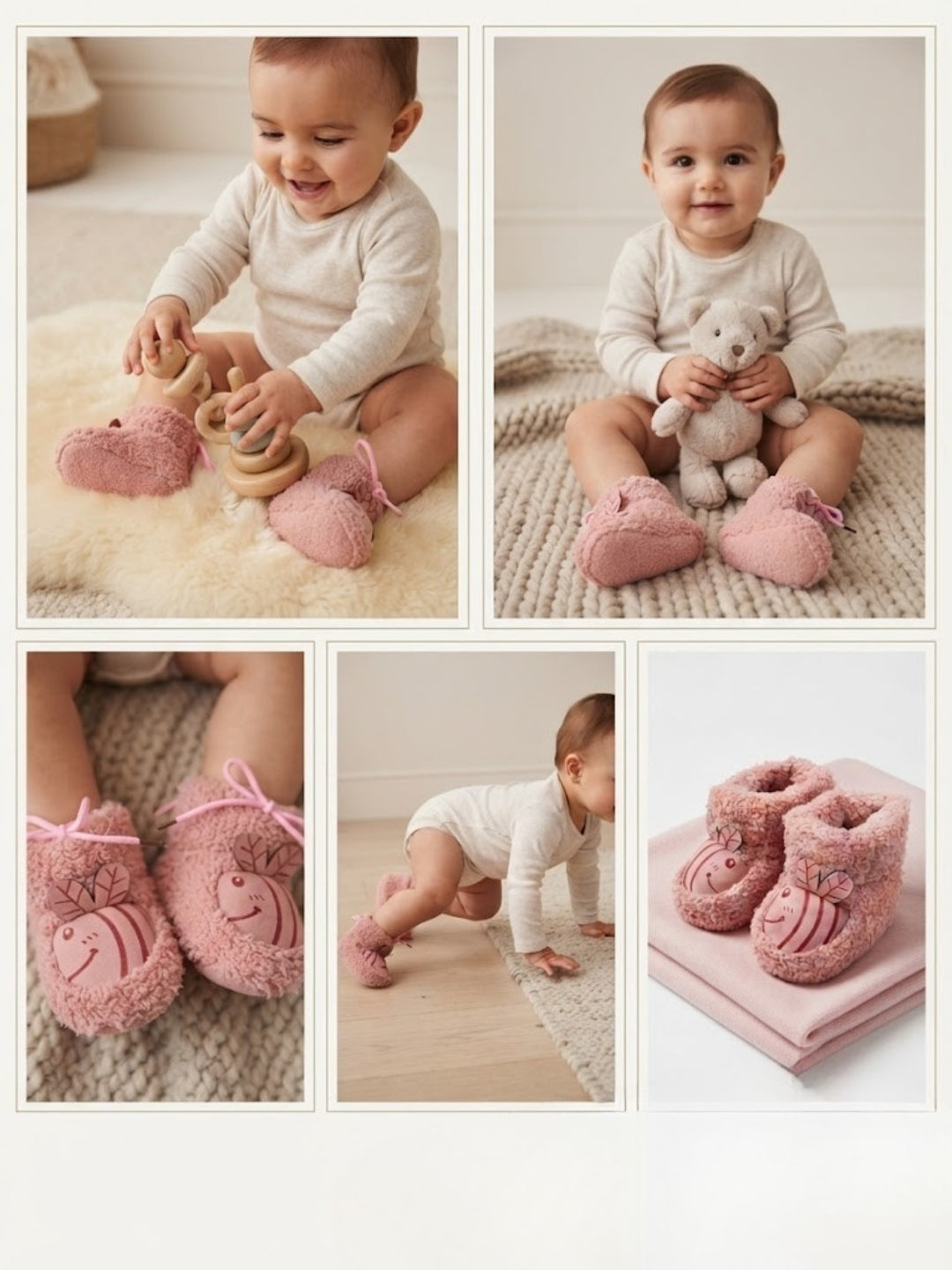 Cdeck Baby Wool Booties | Soft Warm Fleece Baby Shoes | Cute Pink Booties for Babies 3–9 Months