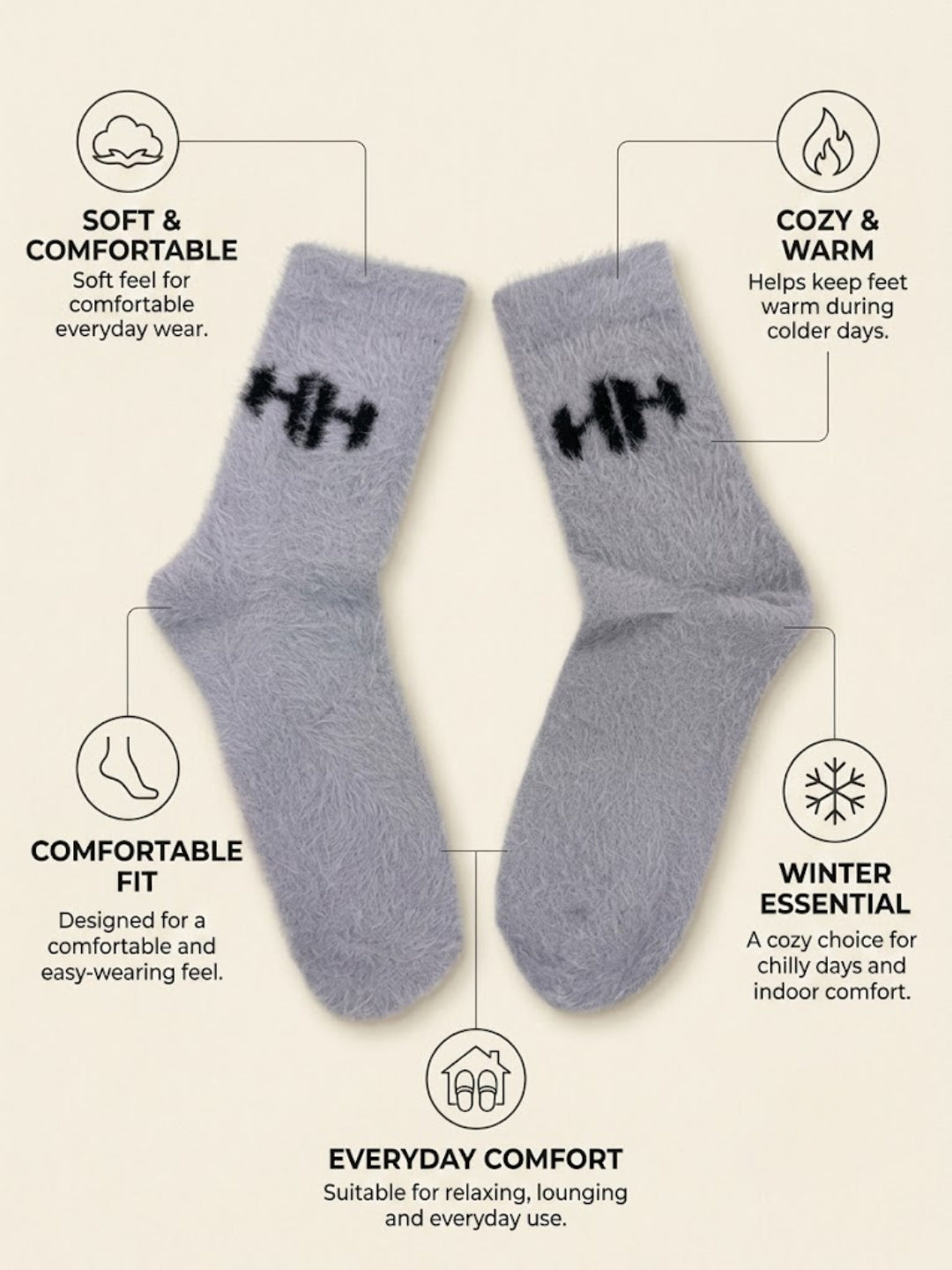 Cdeck Men’s Hair Wool Winter Socks | Single Pair | Soft, Warm & Stretchable | Grey