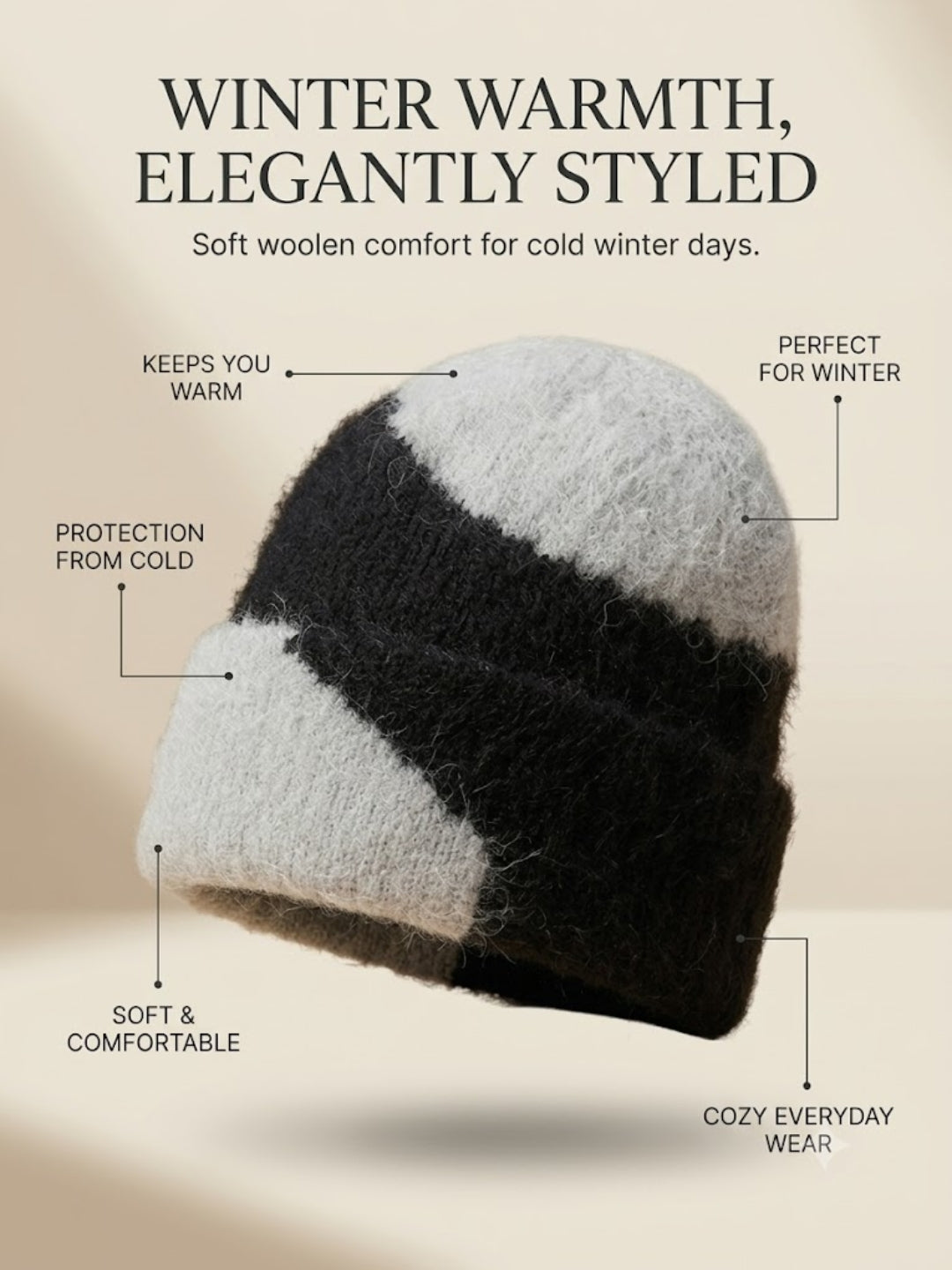 Cdeck Women Woolen Cap | Soft Knitted Winter Beanie for Women | Warm & Stylish Winter Wear | Free Size