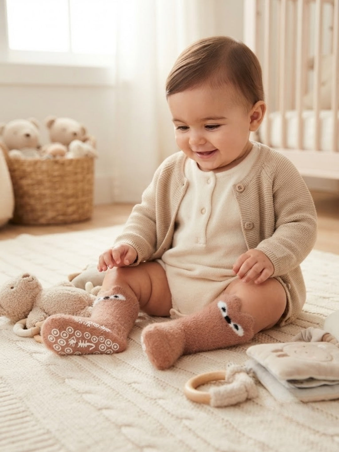 Cdeck Kids Winter Woolen Socks | Soft Fuzzy Rabbit Hair Wool Socks with Anti-Skid Sole | 0–4 Years | Pack of 3 | Multicolor
