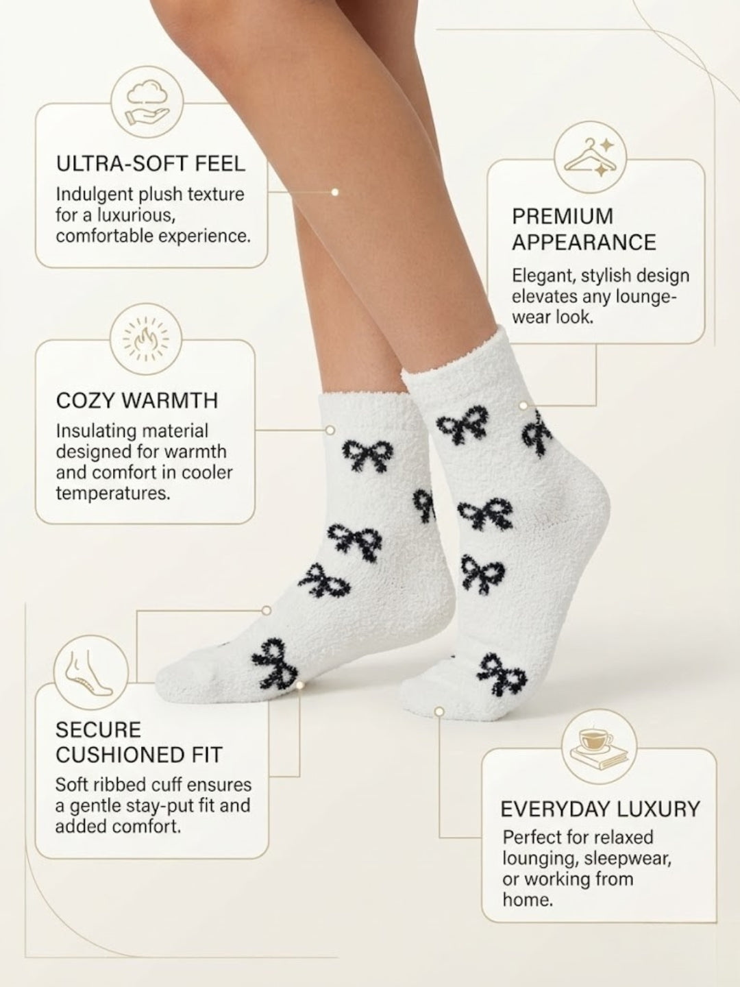 Cdeck Women’s Mid-Calf Fuzzy Socks – Soft Plush Bow Pattern Warm Winter Socks