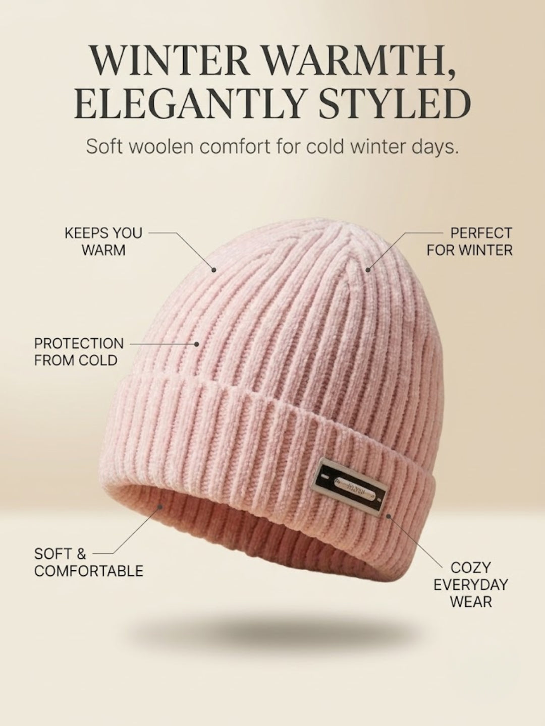 Cdeck Women Woolen Cap | Soft Knitted Winter Beanie for Women | Warm & Stylish Winter Wear | Free Size| Pink